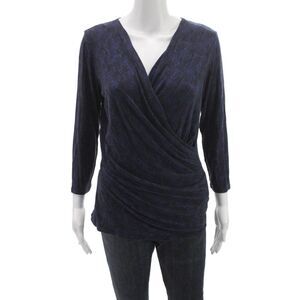 Max Mara Womens Blue V Neck Geometric Viscose Wrap Sweater Long Sleeve Size L
